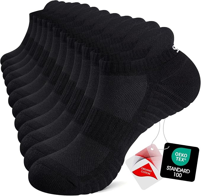 TANSTC Athletic Running Ankle Socks for Men Women, Cushioned Low Cut Sport Tab Socks, 6 Pack
