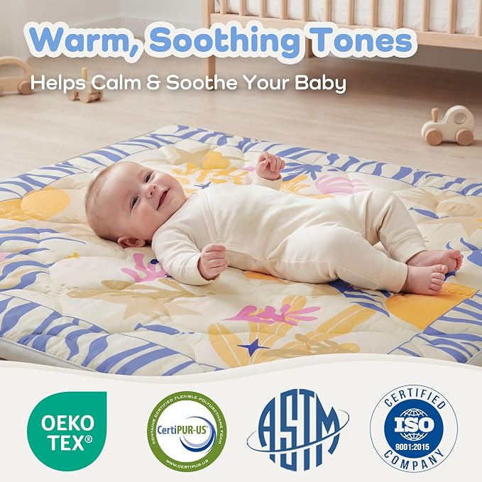 1.6" Thick Baby Play Mat, 50x50 Removable & Machine Washable Cover | Padded Memory Foam, Non-Slip Backing, 100% Baby-Safe Materials, Tummy Time Crawling, Outdoor, Bedroom, Living Room, Nursery