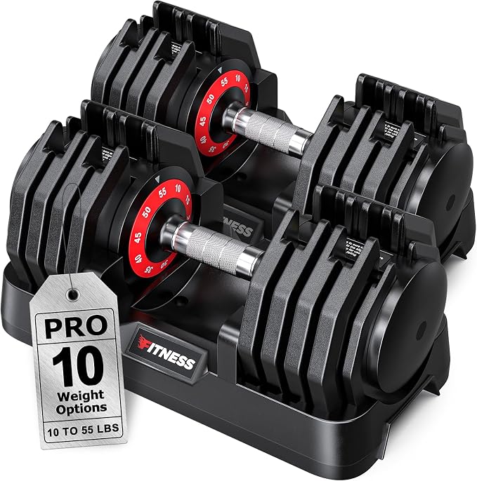 Rendpas Adjustable Dumbbell Set for Home Gym Strength Training | 25/55/80LB Pair, 10-in-1/16-in-1 Weight Set, 1-Sec Quick Adjust, Non-Slip Knurled Grip, Dual-Lock Safety, Space-Saving Tray
