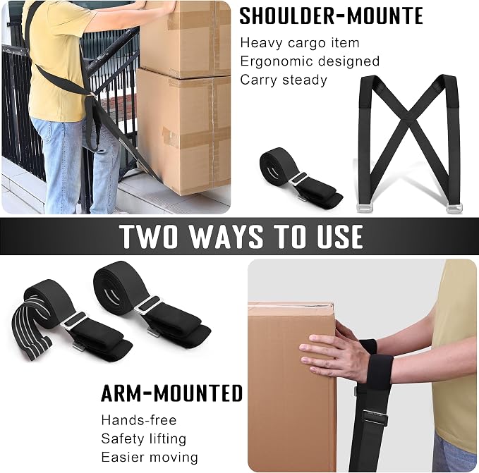 Anti-Slip Lifting Straps, 2-Person Shoulder Lifting System for Moving Furniture, Appliances, Mattresses, Heavy Objects up to 800lbs