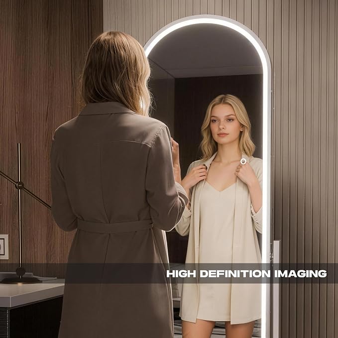 71"x24" Arched LED Full Length Rolling Mirror on Wheels, Tilting Swivel Floor Mirror with Lights, 3 Color Temperatures & Adjustable Brightness for Bedroom, Dressing Room, Home Gym, Home Decor