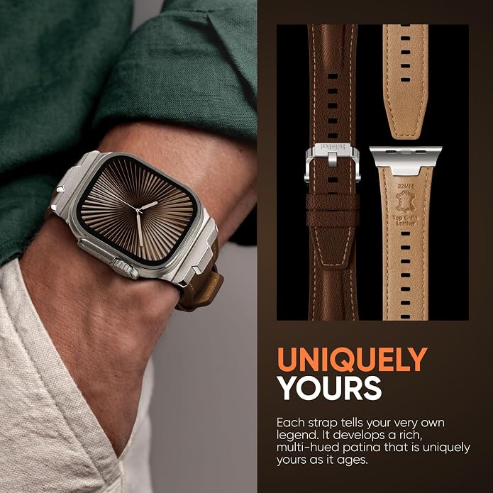 Suitisbest Leather Band Compatible for Apple Watch Ultra Band 49mm 46mm 45mm 44mm 42mm 41mm 40mm, Genuine Leather Replacement Strap for iWatch series 11 10 9 8 7 6 5 4 3 2 1, SE 3 2 1, Ultra 3 2 1