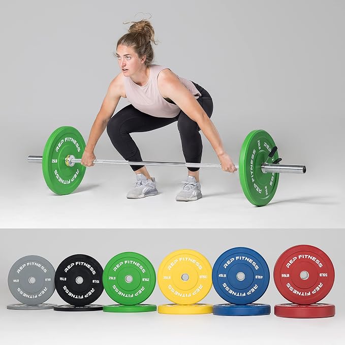 REP Color Bumper Plates LB Olympic Barbell Weights – Rubber Training Discs for Home Gym Strength Lifting, Low Bounce Durable, Weight Pairs & Sets 10 15 25 35 45 Pound Options