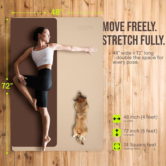 Gogokiwi Large Yoga Mat (6'x4') – 1/4" & 1/2" Thick Exercise Mats for Home Workout, Extra Wide Workout Mats for Home Gym, Yoga, Pilates, Stretching, Floor & More