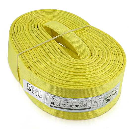 DD Sling 6 Inch x 8 Foot Nylon Lifting Sling – USA Made, 16,300 lb Vertical, 13,000 lb Choker, 32,600 lb Basket – 2-Ply Heavy Duty 900 Webbing, Type 4 Twisted Eye & Eye Rigging Sling