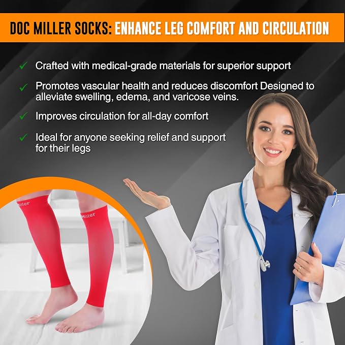 Doc Miller Compression Calf Sleeve for Men & Women, 20-30mmHg | Graduated Support for Running, Shin Splints, Calf Strain, Knee High, Small to 6XL Plus Size