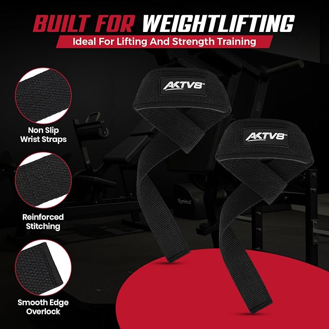 AKTV8 Lifting Straps for Deadlifts, 23 inch 4mm Padded Wrist Straps for Gym | Stronger Grip During Weight Lifting & Powerlifting, Heavy Duty Polyester-Cotton Gym Straps for Pull Ups, Rows & Heavier Lifts