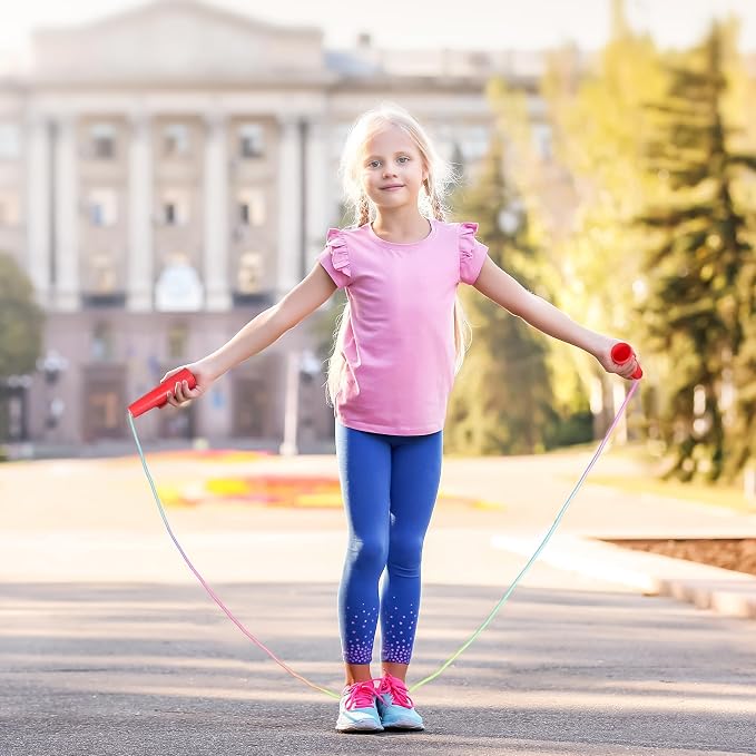 Elcoho 48 Pack Rainbow Jump Rope Set, Colorful Jumping Ropes, Vibrant Skipping Rope for Outdoor Sport Fun Party Favors, 7.2 Feet