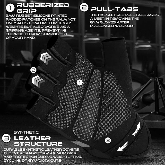 BEAST RAGE Fingerless Weight Lifting Gloves with Palm Protection Padding, Breathable Lightweight Gym Gloves for Men, Women, Weightlifting, Cycling, Exercise, Training Pull Up