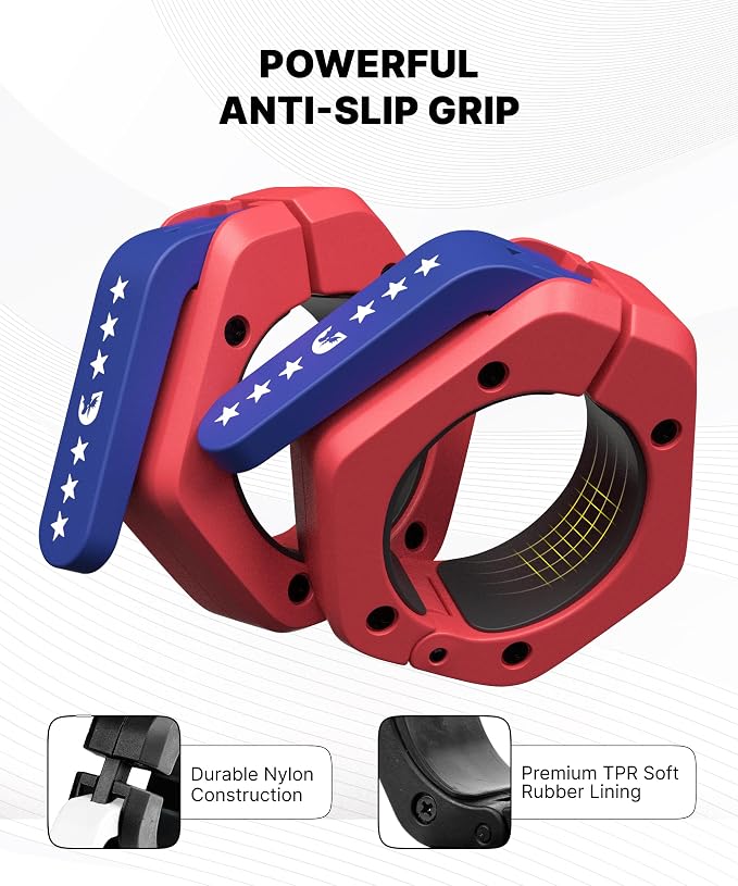 DMoose Fitness Barbell Clips 2 Inch (Pair) - Quick Release Olympic Barbell Clamps & Collars with Anti Slip TPR Grip for Secure Weightlifting and Powerlifting - Weight Clips for Bars at Home or Gym