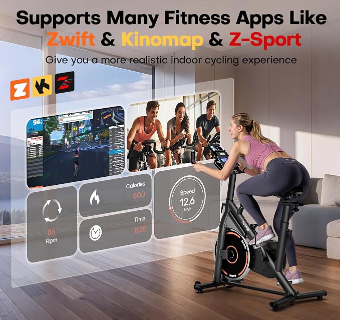 Exercise Bike, Adjustable Magnetic Resistance Stationary Bikes for Home with App Compatible, Silent Indoor Cycling Bike with 350lbs Weight Capacity Comfortable Seat, Digital Monitor & Phone Mount