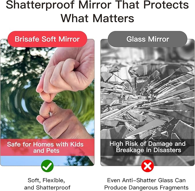 brisafe Full Length Mirror with 360° Wheels, 79" L X 95" W Foldable Floor Mirror with Nano-Tech Shatterproof Film - Ultra-Large Mobile Mirror for Home Gym, Dance Studio & Commercial Spaces （White