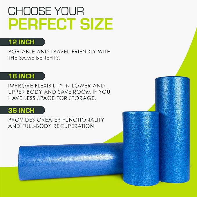 ProsourceFit High Density Foam Rollers 12 - inches long, Firm Full Body Athletic Massager for Back Stretching, Yoga, Pilates, Post Workout Trigger Point Release, Blue
