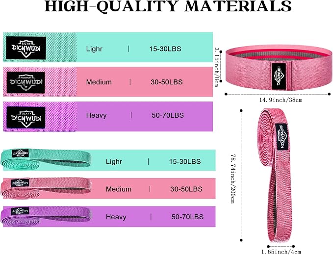 DICYWUDI Fabric Resistance Bands for Working Out, 6Pack Non-Slip Exercise Bands for Women and Men, Fabric Booty Bands for Home, Fitness, Pilates, Stretching