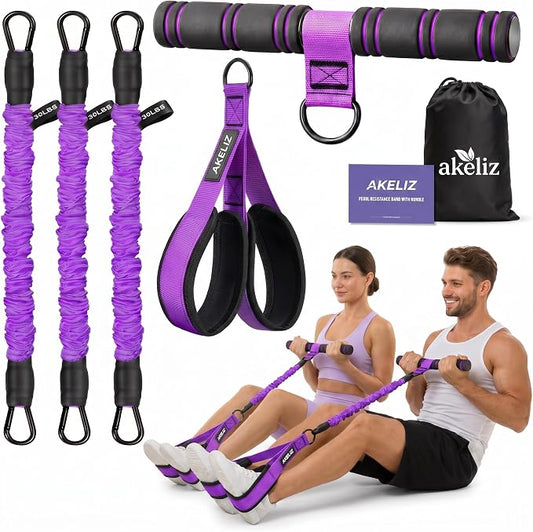Pedal Resistance Band with Handle, 3 Tube Adjustable Foot Pedal Resistance Bands for Abs, Core, Arm, Leg, Sit Up Exercise Equipment for Women Men, Multifunction Tension Rope Home Workout