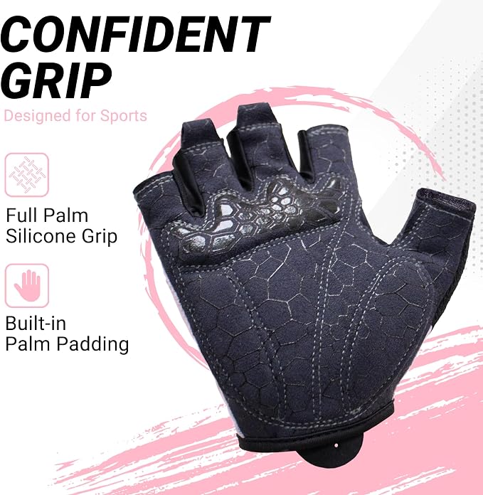 Workout Gloves for Women Men, Full Palm Silicone Grip, Padded Half Finger Gloves for Gym, Weight Lifting, Cycling