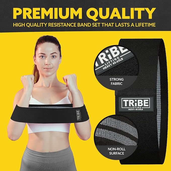 Fabric Resistance Bands for Working Out, 3-Pack for Legs and Glutes | Booty bands for women and men, non-slip grip, 3 resistance levels, for squats, lunges, hip thigh training, glute activation