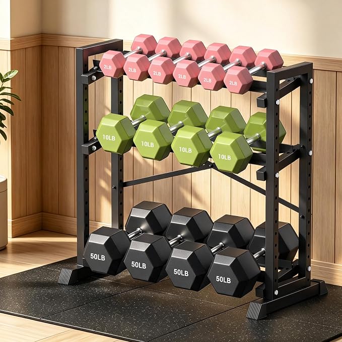 Eocnrhe Dumbbell Rack Stand Only, Weight Rack for Home Gym, 3-Tier Adjustable Dumbell Rack Heavy-Duty Weight Stand for Dumbbells Kettlebells
