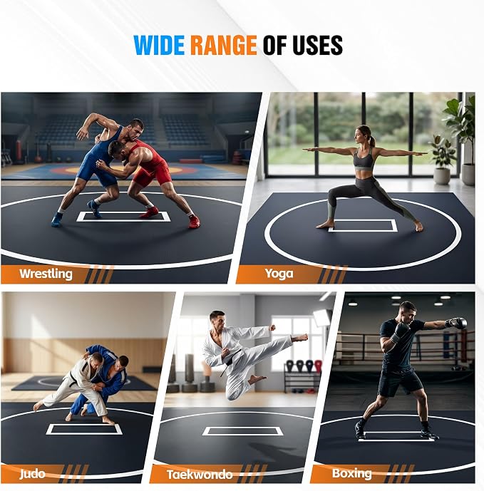 10' x 10' / 10' x 6.5' Foldable Wrestling Mat, Non Slip Waterproof Training Floor Mat for BJJ, MMA, Taekwondo, Grappling, Yoga & Martial Arts Home Workout 1p1