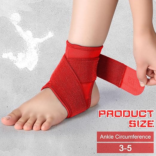 Honoson 2 Pcs Ankle Brace Kid Ankle Support Youth Neoprene Lace up Compression Sleeve Foot Brace Stabilizer with Adjustable Strap for Sport Sprained Plantar Fasciitis Achilles Tendonitis(Red,S)