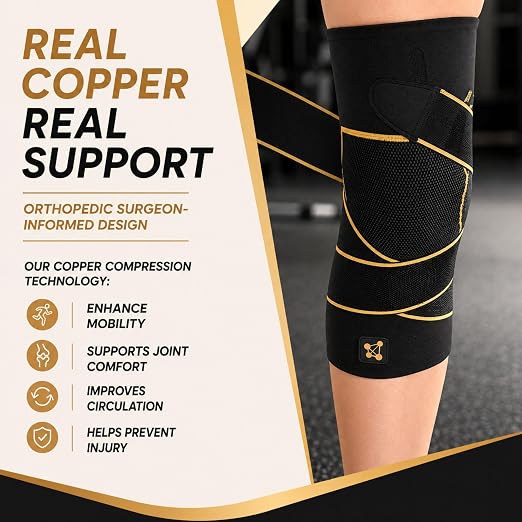 CopperJoint Knee Compression Sleeves for Women and Men Breathable Copper Infused Non Slip Knee Support For Pain Recovery Swelling Circulation Arthritis Running Workout & Walking Single Sleeve Only