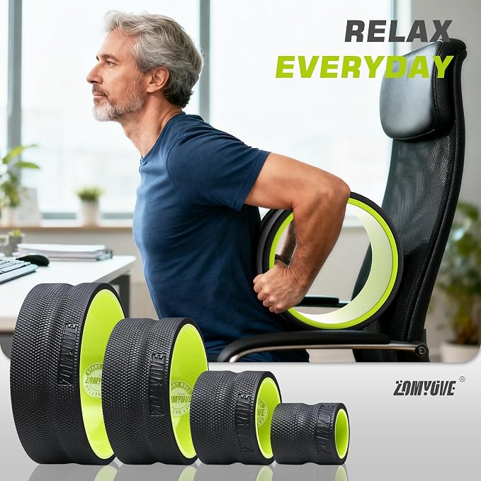 Back Roller Wheel - 4 Pack Yoga Foam Roller for Physical Therapy & Back Stretcher, Deep Tissue Massage for Pain Relief & Stretching | Green.