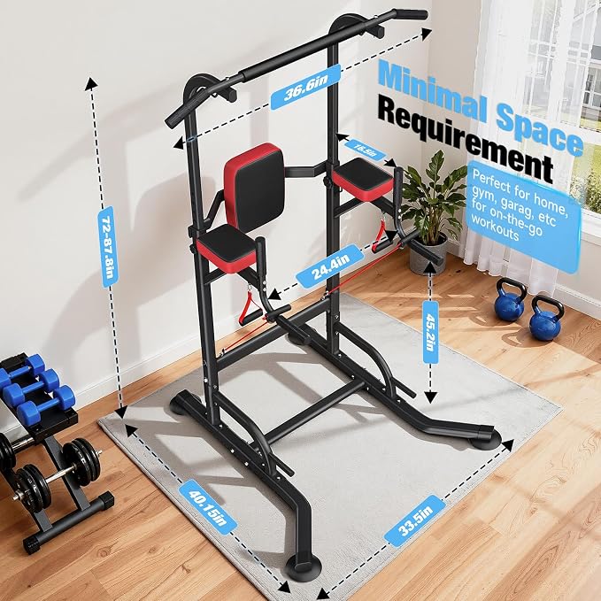 Dskeuzeew Pull Up Bar Free Standing for Multi-Function Home Gym Strength, Pull Up Dip Station Assistive Trainer Height Adjustable, Power Tower Training Heavy-Duty Fitness Equipment