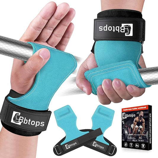 Weight Lifting Wrist Strap, Double-Layer Leather Wrist Straps for Gym Strength Training Weightlifting,Deadlift and Powerlifting, Enhance Grip Strength Neoprene Padding Gym Workout Lifting Straps Men/Women Pair