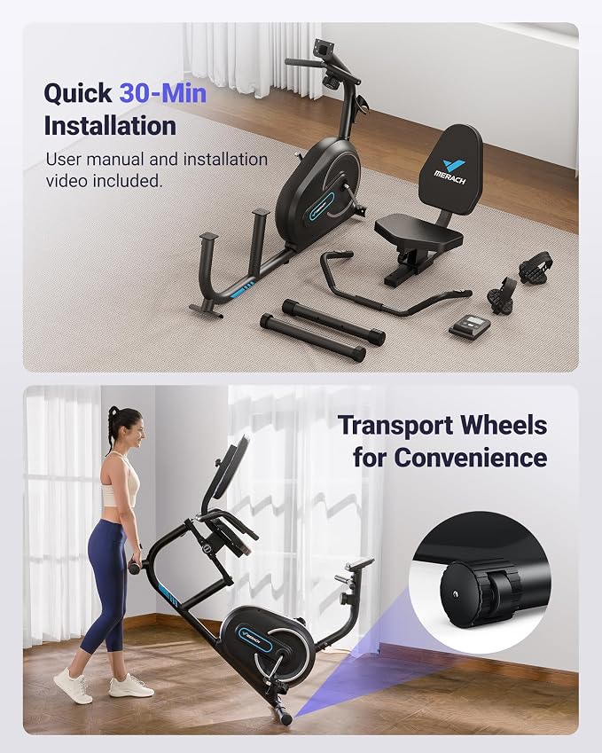MERACH Recumbent Exercise Bikes for Home with Smart Bluetooth Equipment App | LCD, Heart Rate Handle Stationary Bikes for Home, Magnetic Recumbent Exercise Bike for Seniors Gym S08/S23