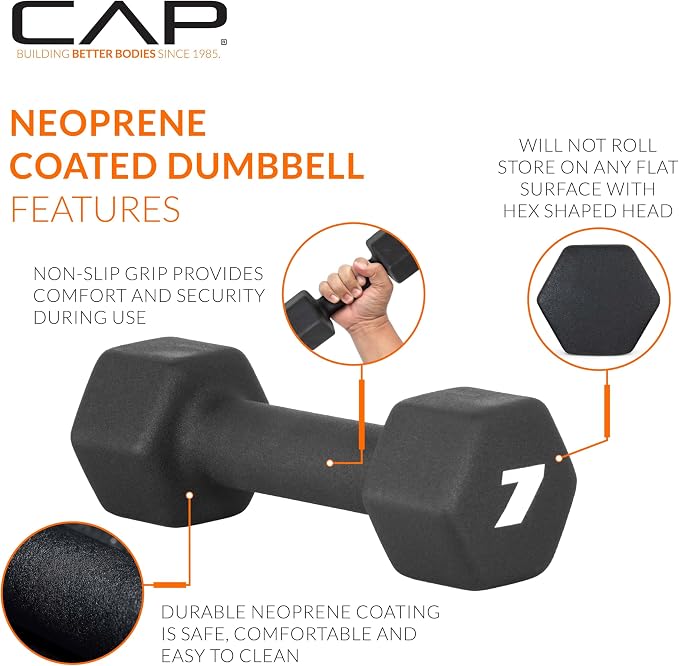 CAP Barbell Neoprene Dumbbell Weights Pairs & Sets | Black