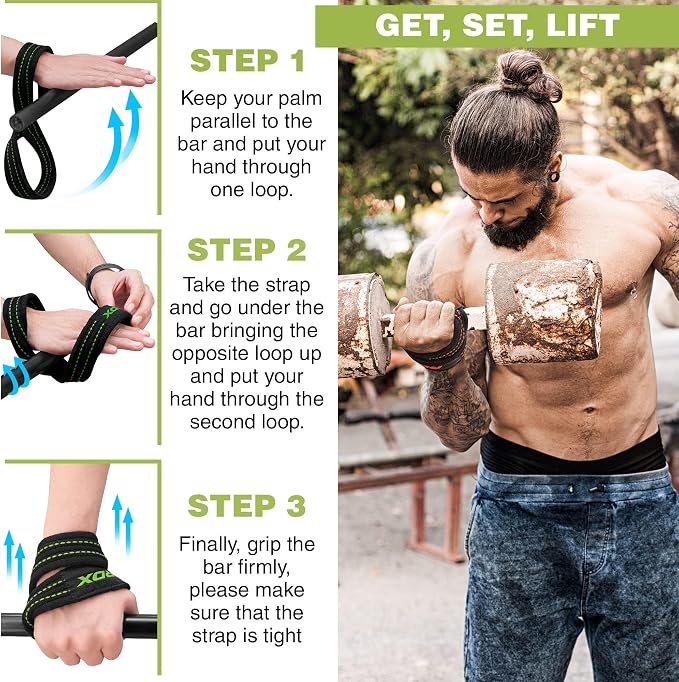RDX Weight Lifting Straps Figure 8, Anti Slip Strap with Cuffs Wrist Support for Gym Workout Deadlift Powerlifting Bodybuilding Weightlifting, Fitness Strength Training, Hand Bar Grip for Men