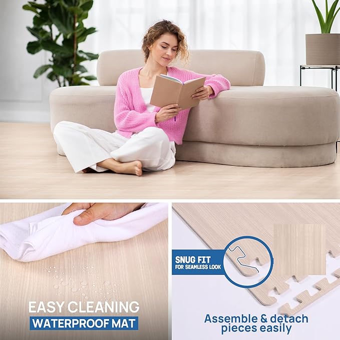 Yes4All EVA Interlocking Mats, Puzzle Floor Tiles, Foam Floor Padding with Border for Furniture, Home Space, Living Room, Garage 11,22,32 SQFT