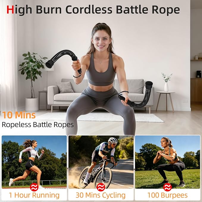 Abahub Weighted Ropeless Battle Rope, Portable Silent Cordless Battle Ropes, Space Saving Home Gym No Battle Ropes with Storage Bag, 2PCS Black - Set B