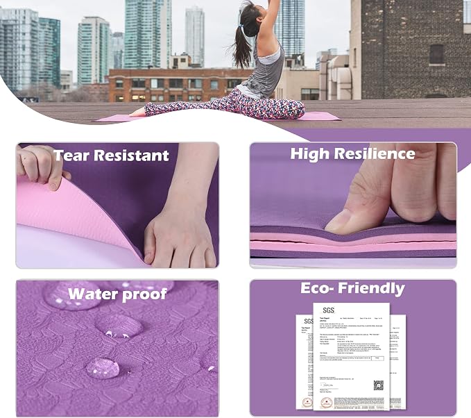 UMINEUX Large Yoga Mat for Men and Women 1/4 & 2/5 Inch Extra Thick TPE Fitness Mat for Home Gym Workout, Non-Slip, Eco Friendly Exercise Mat for Yoga, Pilates, Stretching, Meditation