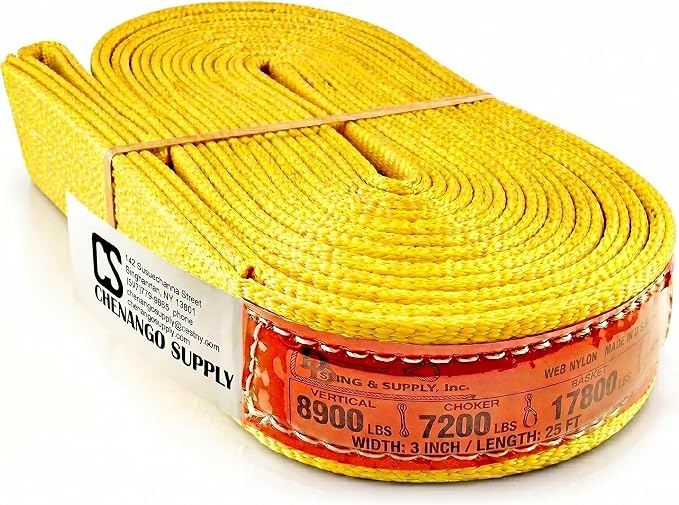 DD Sling 3 Inch x 25 Foot Nylon Lifting Sling – USA Made, 8,900 lb Vertical, 7,200 lb Choker, 17,800 lb Basket – 2-Ply Heavy Duty 900 Webbing, Type 3 Flat Eye & Eye Rigging Sling