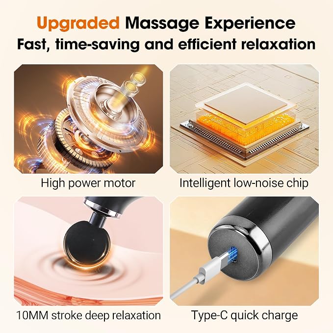 Brushless Motor Massage Gun with Upgraded Extension Handle, Black Silver
