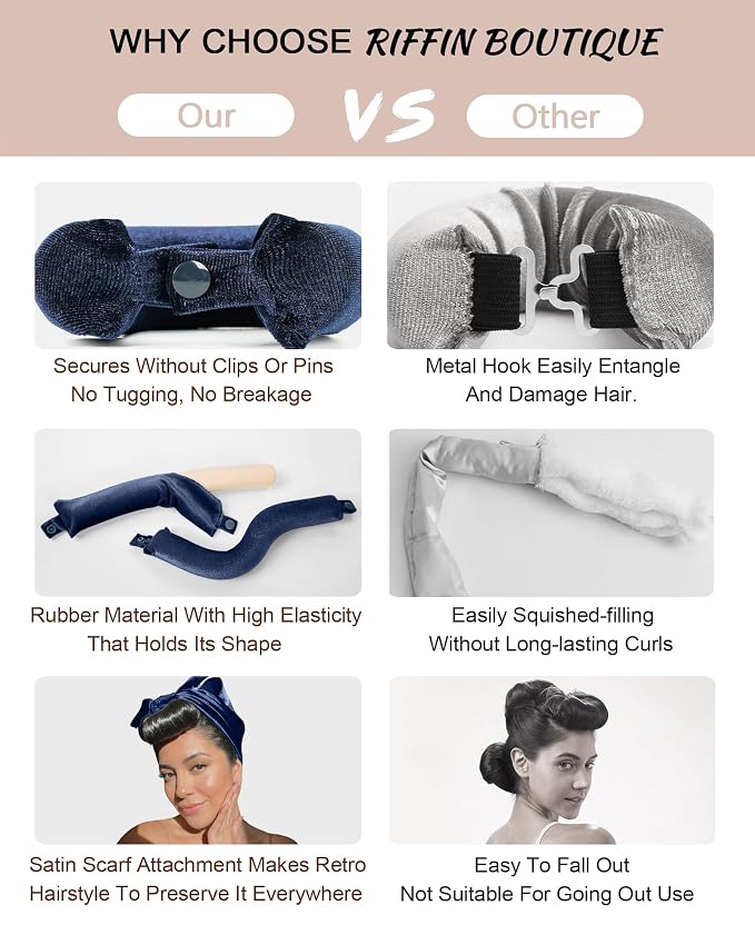 Classic Heatless Curls Overnight Rods No Heat Hair Curlers to Sleep Jumbo Foam Large Hair Rollers for Medium Long Hair Blowout Look, Heatless Flexible Curling Rod Set with Satin Wrap for Sleeping