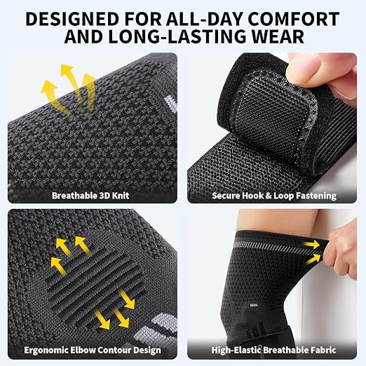 CAMBIVO 2 Pack Tennis Elbow Brace, Dual Gel Pad Compression Sleeve, Black | Adjustable Strap, Targeted Relief for Tendonitis, Golfer‘s Elbow, Breathable Knit, Daily Wear, Non-Slip Fit, for Men Women