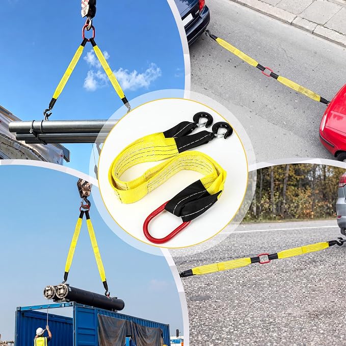 3 Pack Lifting Slings Straps with Hooks Web Slings Capacity Polyester Bridle Sling Heavy Duty Two Leg Lifting Straps for Engines Cranes Hoists Truck (3.3ft,Yellow)