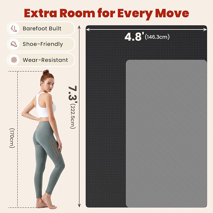 THAILE Large Exercise Mat, 7'x5'/6'x4'/8'x5', 6mm Workout Mat for Home Gym | Heavy-Duty & Shoe-Friendly Large Yoga Mat: Textured grip and cushioning support cardio, Pilates, stretching workouts