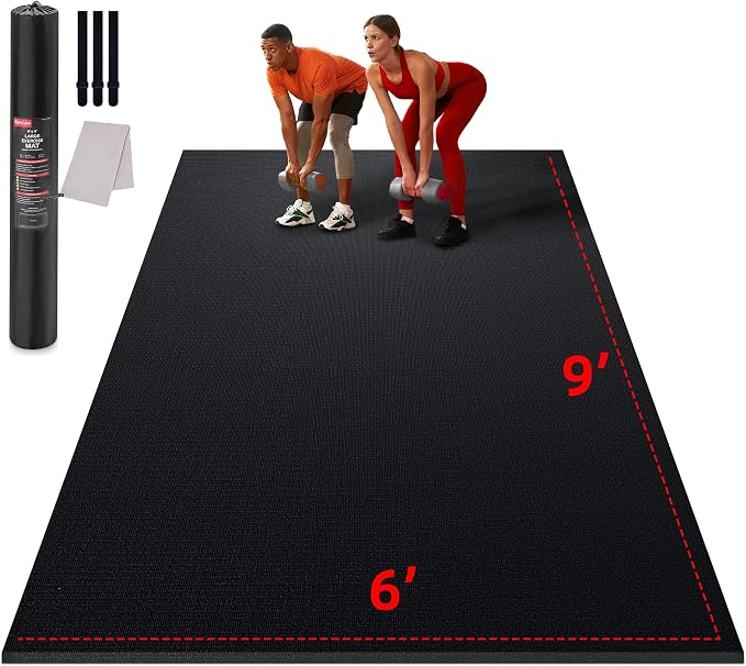 GymCope Large Exercise Mat for Home Workout,12‘x6’/10'x6'/9'x6'/8'x6'/7'x5'/6'x4' (7mm) Extra Thick Workout Mat, High-Density Gym Mat for Cardio, Jump Rope, MMA, Weights (Shoe-Friendly)