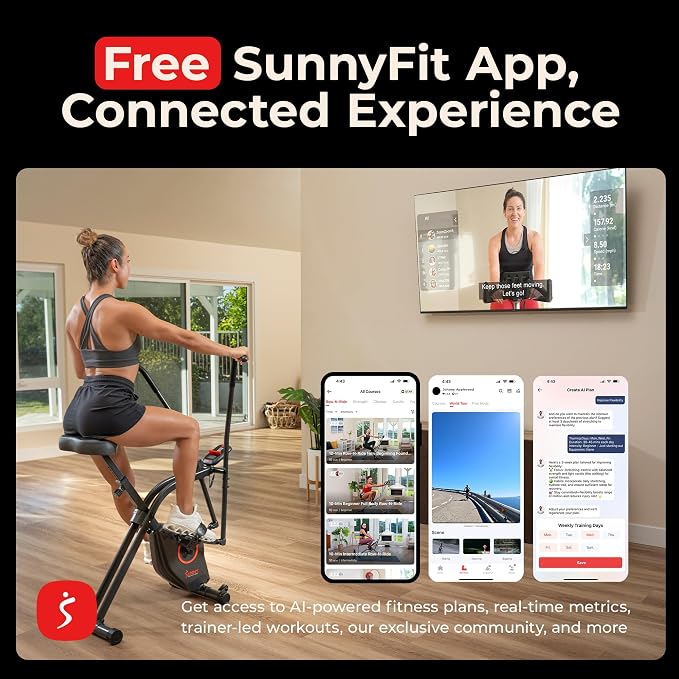 Sunny Health & Fitness Smart Foldable Magnetic X-Bike, Low-Impact Workouts