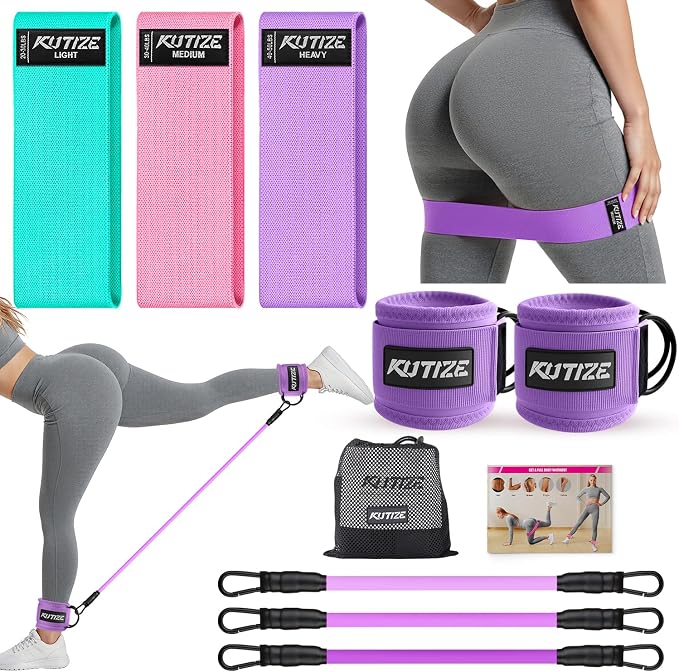 KUTIZE Ankle Resistance Bands with Cuffs & Fabric Resistance Bands Set - Legs & Glutes Workout Equipment for Women & Men, Home Gym Heavy Exercise Bands for Hip, Yoga, Strength Training, Rehab, Pilates