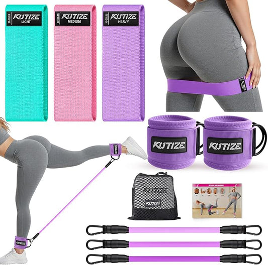 KUTIZE Ankle Resistance Bands with Cuffs & Fabric Resistance Bands Set - Legs & Glutes Workout Equipment for Women & Men, Home Gym Heavy Exercise Bands for Hip, Yoga, Strength Training, Rehab, Pilates