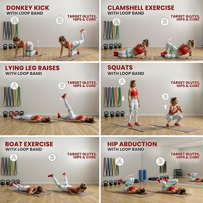 Loop Resistance Bands Set of 5 for Exercise & Strength Training | 5 resistance levels Yoga and Pilates training Strength and mobility exercises Portable workout kit