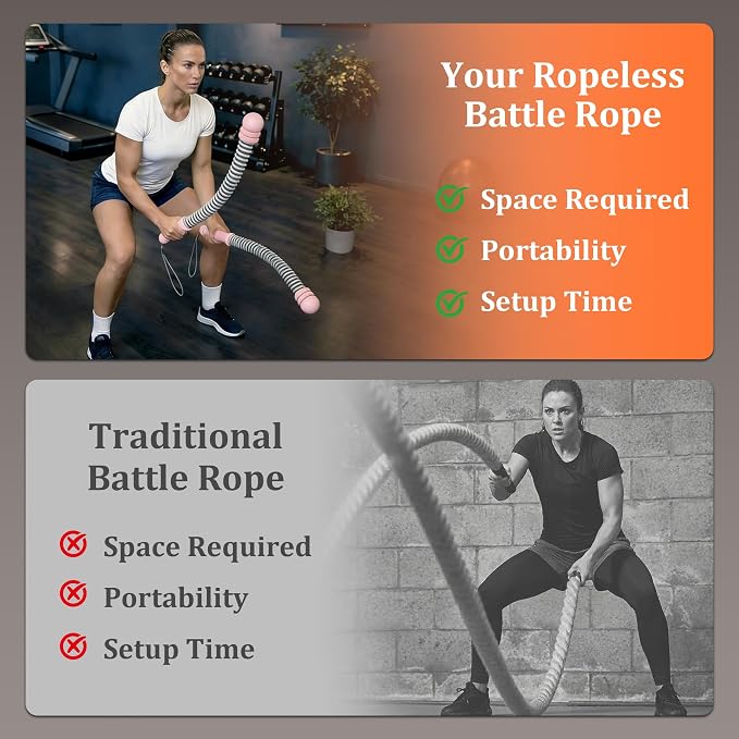 2pcs Adjustable Ropeless Weighted Cordless Battle Ropes for Home Gym(Pink) | Portable Exercise Training Rope for Indoor and Outdoor Home Gym Workout, Adjustable Weighted Cordless Ropeless Battle Ropes