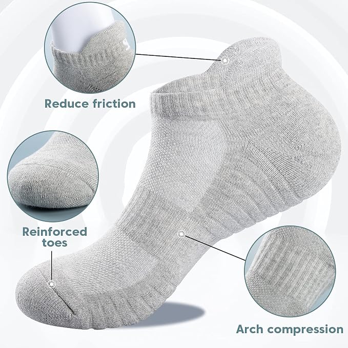 TANSTC Athletic Running Ankle Socks for Men Women, Cushioned Low Cut Sport Tab Socks, 6 Pack