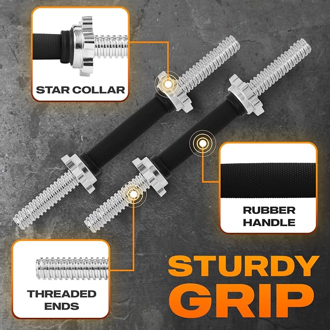 Yes4All Threaded Dumbbell Handles, Adjustable Dumbbell Bar Pair, 14/16/18/24-Inch Sizes, Fits 1" or 1.15" Plates, Non-Slip Grip, Secure Star-Lock Collars