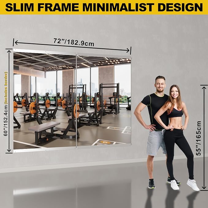 Home Gym Mirrors for Wall, 2 Pack 36" x 60" Frameless Full Length Glass Panels for Garage Gym, Workout Room, Dance Studio, Silver