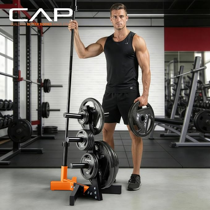 Cap Olympic Plate Tree Storage Rack for Weights & Barbells, Heavy-Duty Steel Weight Plate Organizer for 2-Inch Olympic Plates, Space-Saving Storage Rack, 300lb Capacity, Multiple Colors